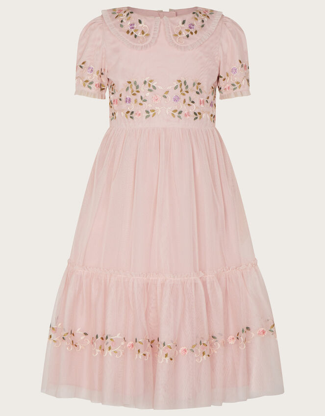 Rose Embroidered Collar Tulle Dress, Pink (PINK), large