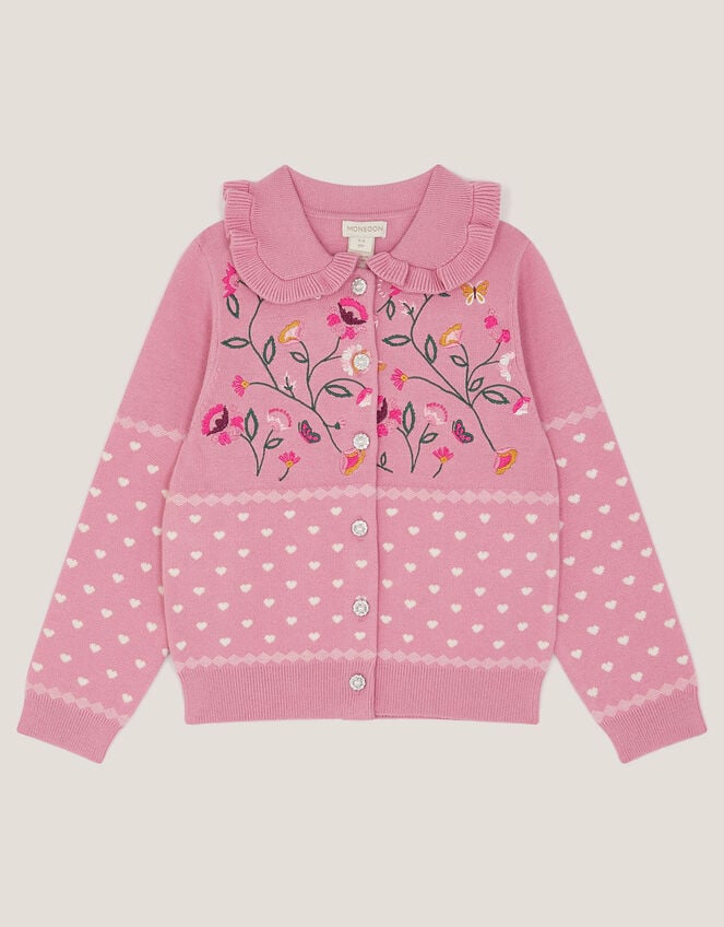 Floral Embroidered Collar Cardigan, Pink (PINK), large