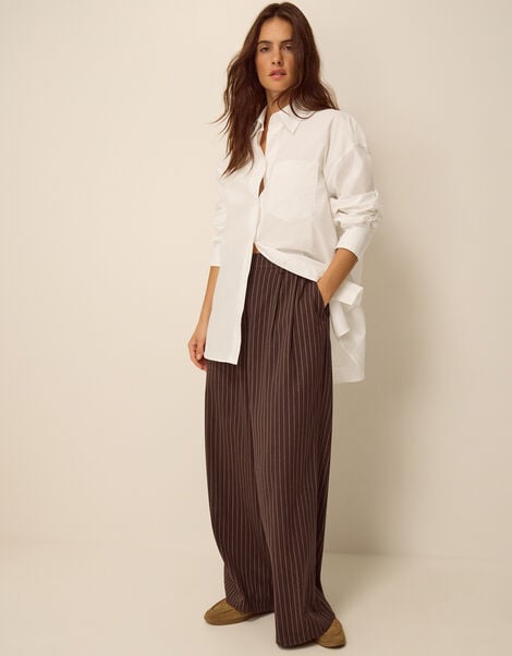 Jen Pinstripe Wide Leg Trousers, Brown (CHOCOLATE), large