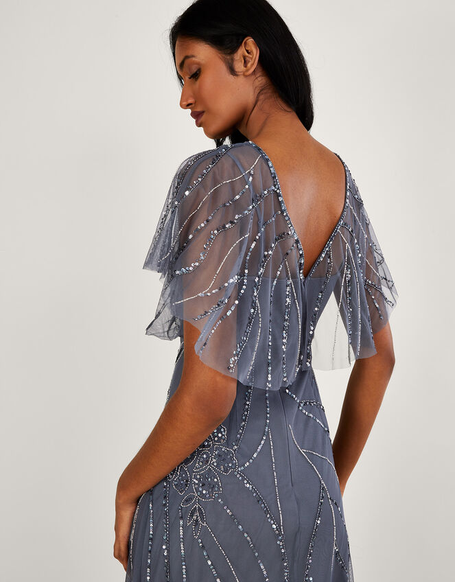 Sienna Embroidered Shorter Length Maxi Dress, Blue (DARK BLUE), large