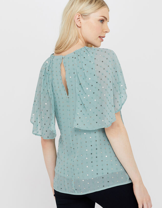 Dottie Sequin Cape Sleeve Top, Blue (BLUE), large