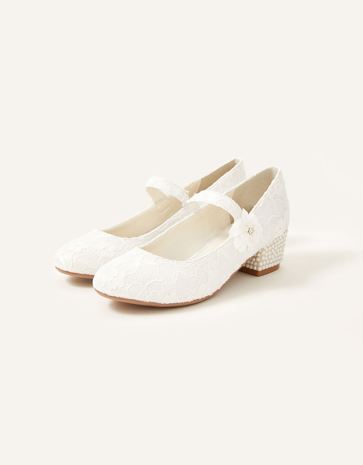 Lace Pearl Heels Ivory