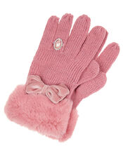 Bow Diamond Ring Knit Gloves, Pink (PINK), large