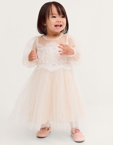 Baby Paige Lace Party Dress, White (WARM IVORY), large