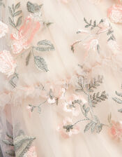 Azalea Puff Sleeve Embroidered Dress, White (WARM IVORY), large