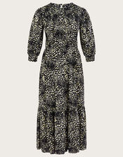 Allie Animal Print Shirred Bodice Dress, Black (BLACK), large