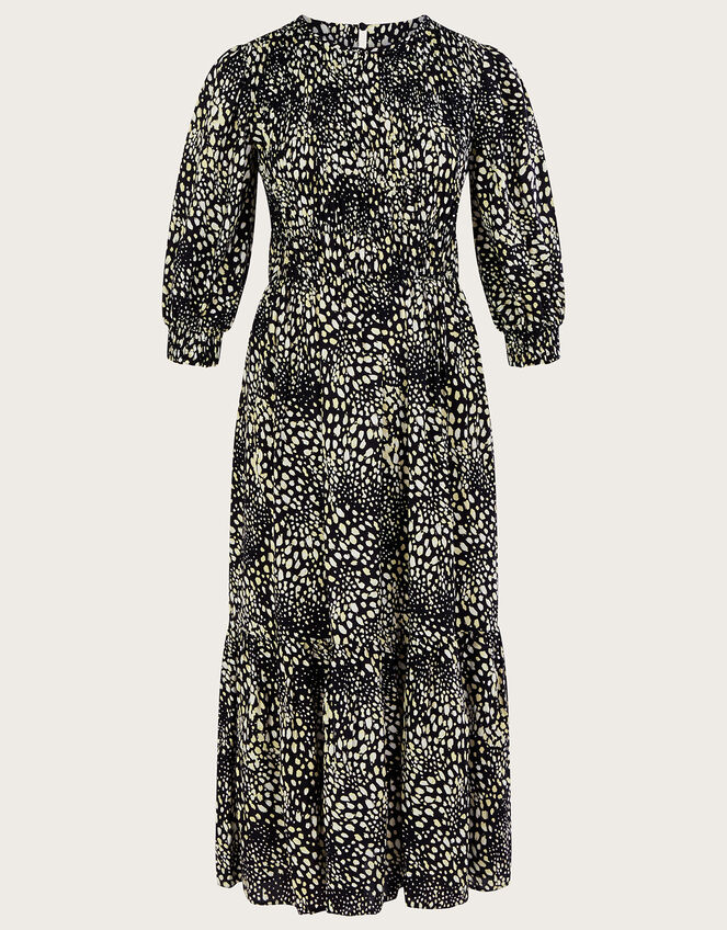 Allie Animal Print Shirred Bodice Dress, Black (BLACK), large