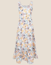Palm Print Sundress in Linen Blend, Natural (STONE), large