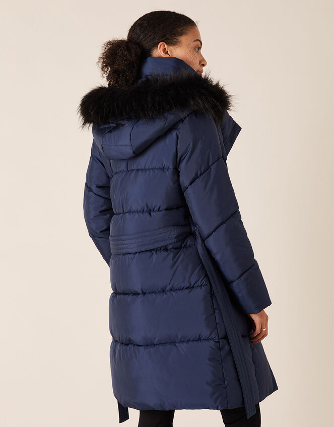 Patsy Long Padded Coat in Recycled Fabric, Blue (NAVY), large