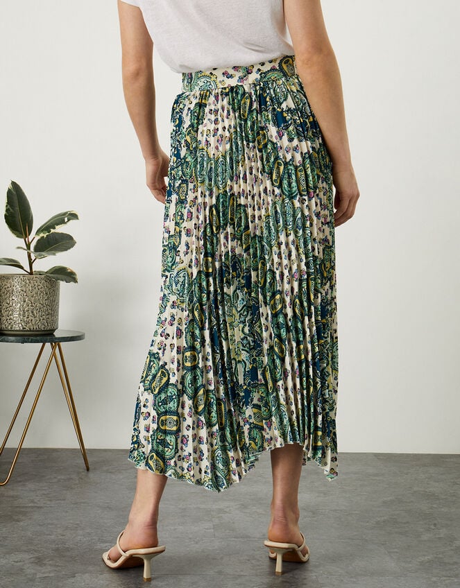 Safiya Pleated Print Midi Skirt in Recycled Polyester, Ivory (IVORY), large