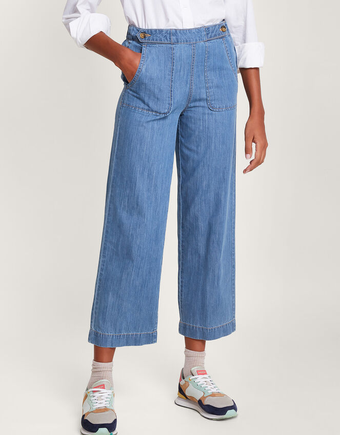 Harper Crop Wide Leg PullOn Jeans Shorter Length Blue Trousers