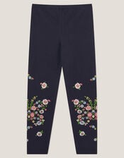 Floral Embroidered Leggings, Blue (BLUE), large
