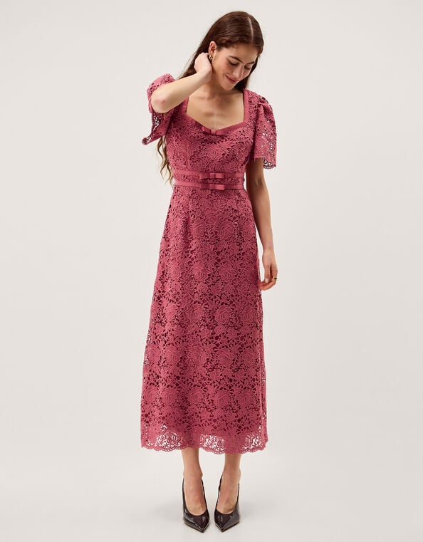 Regina Short Sleeve Lace Midi Dress, Pink (ROSE), large
