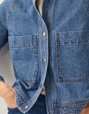 Binky Crop Collarless Denim Jacket, Blue (MID AUTHENTIC BLUE), large