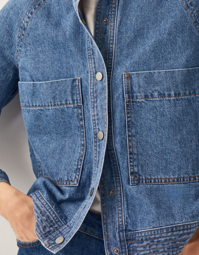 Binky Crop Collarless Denim Jacket, Blue (MID AUTHENTIC BLUE), large