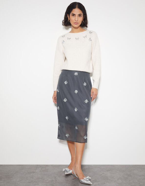 Hana Embellished Organza Midi Skirt, MID BLUE, large