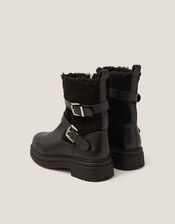 Leya Shearling Leather Biker Boots, Black (BLACK), large
