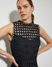 Dixie Embroidered Overlay Tassel Dress, Black (BLACK), large