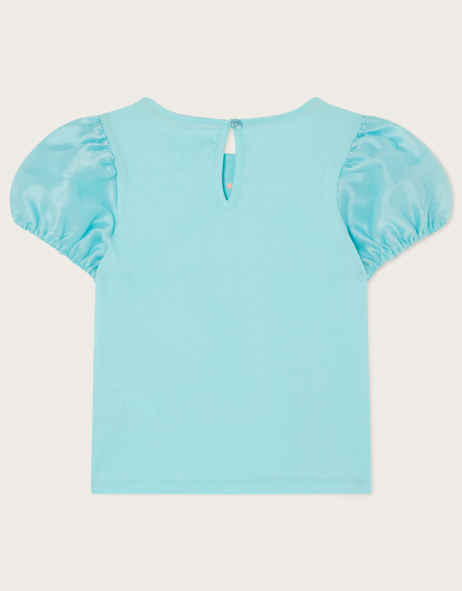 Floral Puff Sleeve T-Shirt, Blue (AQUA), large