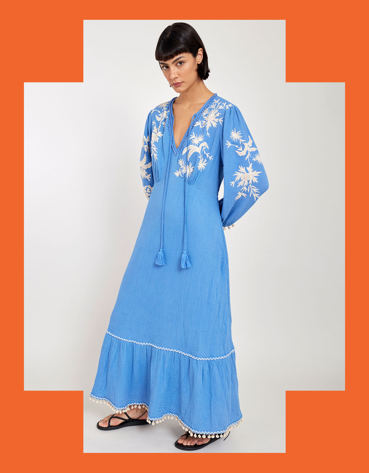 East Embroidered Long Sleeve Dress Blue