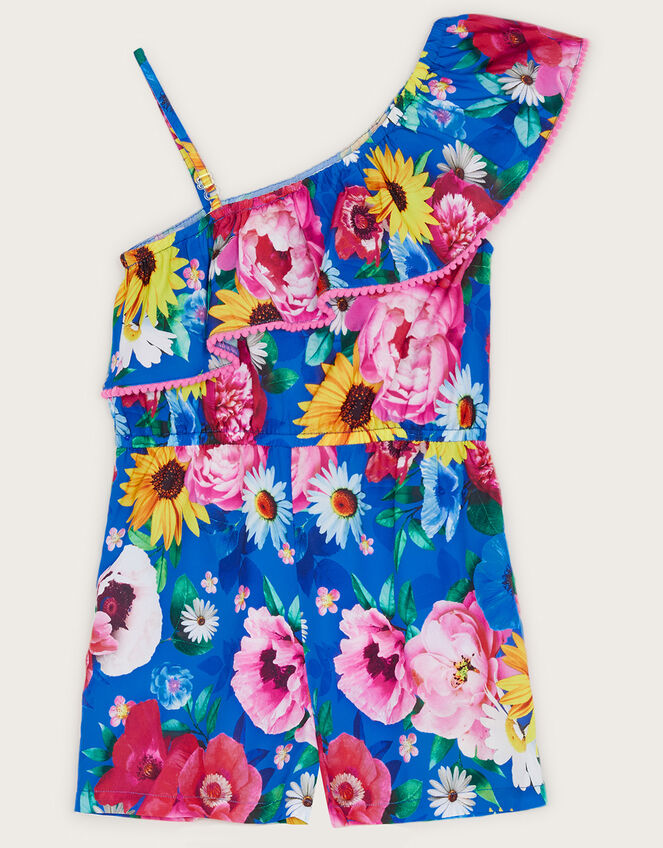 Floral Bloom One-Shoulder Playsuit , Blue (BLUE), large