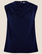 Tess Spot Print Cowl Neck Top, Blue (NAVY), large