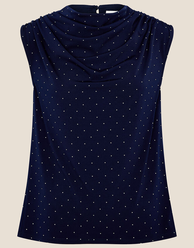 Tess Spot Print Cowl Neck Top, Blue (NAVY), large