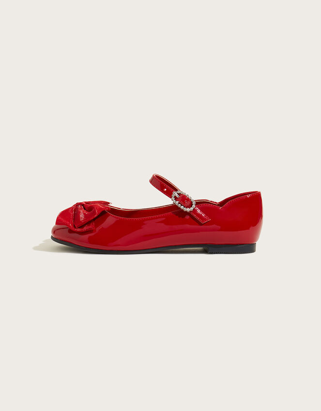 Patent Bow Ballerina Flats, Red (RED), large