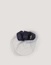 Alexia Twist Veil Fascinator Hair Slide, Blue (NAVY), large