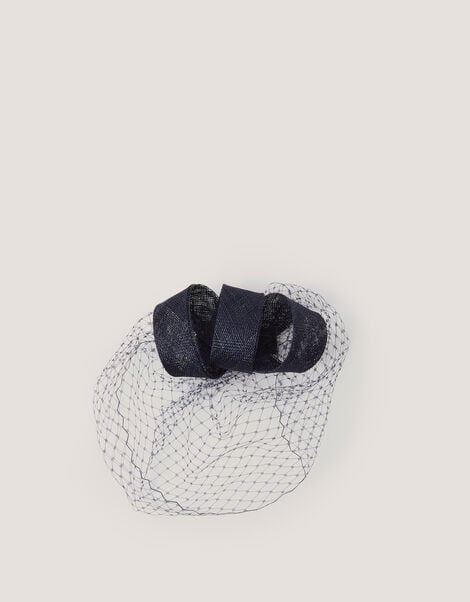 Alexia Twist Veil Fascinator Hair Slide, Blue (NAVY), large