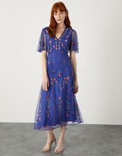 Priya Embroidered Midi Dress, Blue (BLUE), large