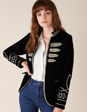 Velvet Military Jacket, Black (BLACK), large
