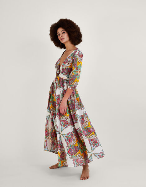 Paisley Scarf Print Maxi Dress in Sustainable Cotton Multi, Multi (MULTI), large