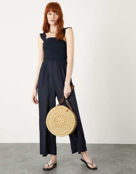 Ruby Ruffle Strap Jumpsuit in LENZING™ ECOVERO™, Blue (NAVY), large