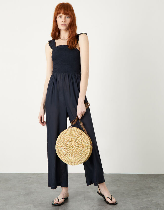 Ruby Ruffle Strap Jumpsuit in LENZING™ ECOVERO™, Blue (NAVY), large