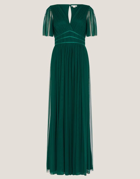 Emily Short Sleeve Tulle Bridesmaid Dress, Green (DARK GREEN), large