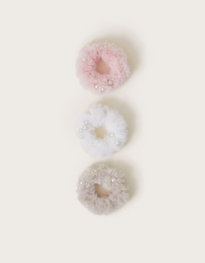 3-Pack Fluffy Pearl Bead Hair Scrunchies, , large