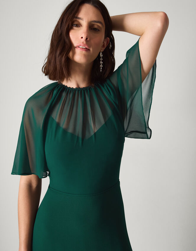 Mona Angel Sleeve Maxi Dress Green | Evening Dresses | Monsoon Global.