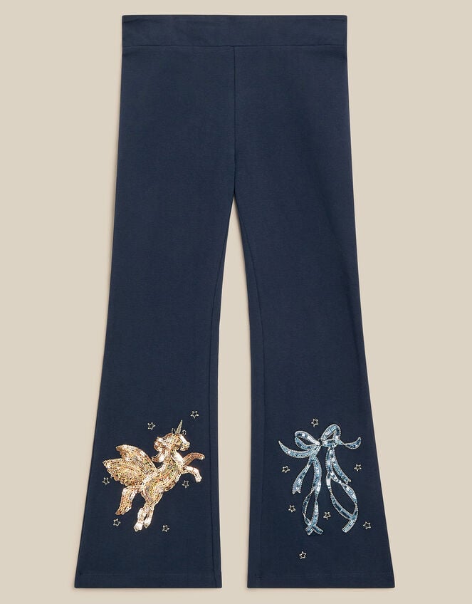 Embellished Unicorn Kick Flare Leggings, Blue (NAVY), large