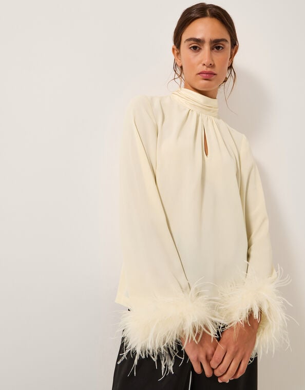 Luella Feather Cuff Top, Ivory (IVORY), large