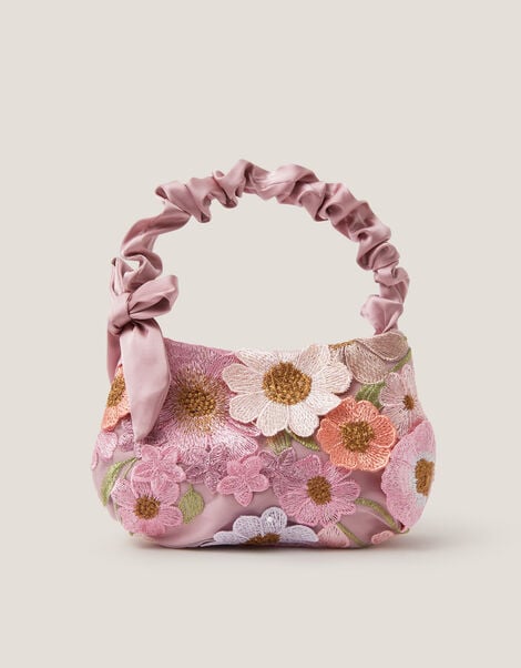 Minnie Floral Embroidered Ruched Bag, , large