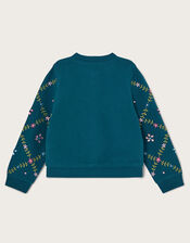 Jewel Embellished Bomber Jacket, Teal (TEAL), large