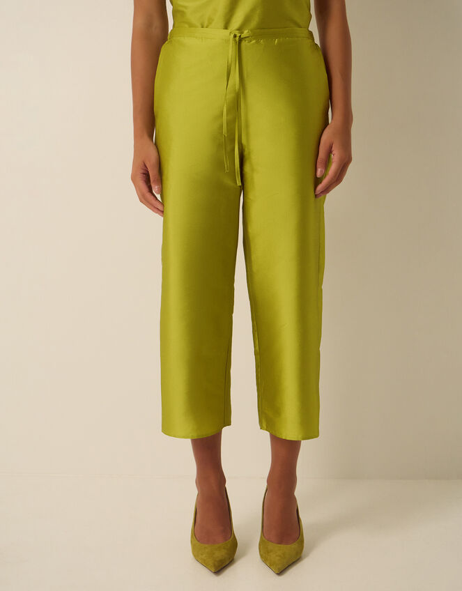 Tansy Cropped Straight Leg Taffeta Trousers, Green (LIME), large