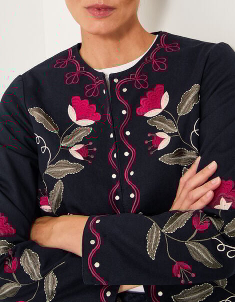 Valerie Floral Embroidered Jacket, Black (BLACK), large