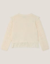 Embroidered Frill Pointelle Cardigan, Ivory (IVORY), large