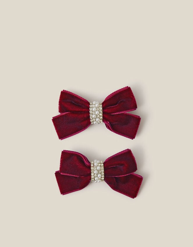 2-Pack Velvet Bow Hair Clips, Red (RED), large