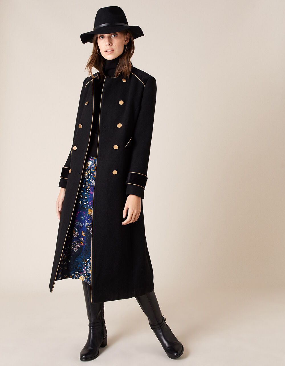 Maddie Military Coat in Wool Blend Black Women's Coats Monsoon US.