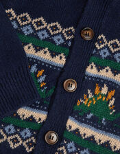 Dinosaur Fair Isle Cardigan, Blue (NAVY), large