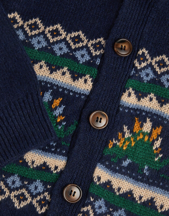 Dinosaur Fair Isle Cardigan, Blue (NAVY), large