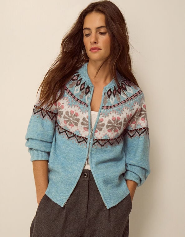 Fen Fair Isle Cardigan, Blue (BLUE), large